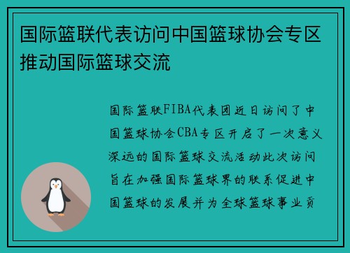 国际篮联代表访问中国篮球协会专区推动国际篮球交流