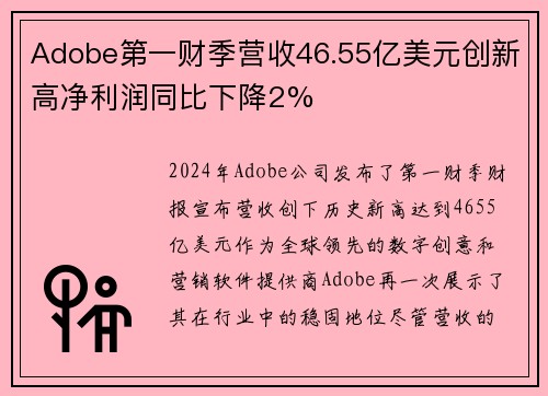 Adobe第一财季营收46.55亿美元创新高净利润同比下降2%